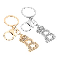 Initial Letter Keychain, 2 Pcs Letter B Crown Design Charm, Gold/Silver