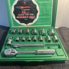 Vtg Westline 3/8" Dr Socket Set 16 Pc Set W/ Case