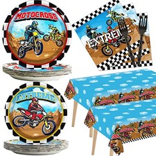 98pcs Birthday Party Supplies Disposable Plates Napkins Tablecloths Dirt Bike