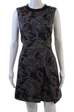 Tory Burch Womens A-Line Mini Dress Black Paisley Sleeveless Crew Neck Size 6