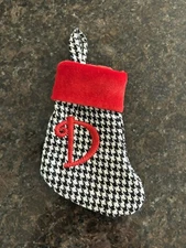 Monogram Christmas Stocking Houndstooth Initial Letter D  Small