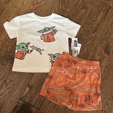 2-Piece STAR WARS Toddler Boys 5T Baby Yoda T-Shirt  Shorts Sleep Set   Brown