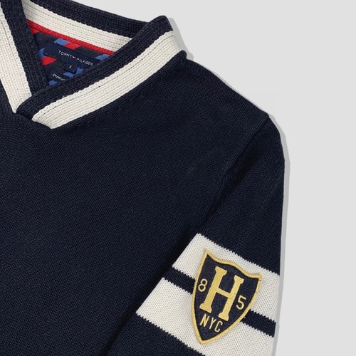 Tommy Hilfiger V-Neck Shawl Logo Knit Jumper - Navy Blue - Size Small - Picture 5 of 5