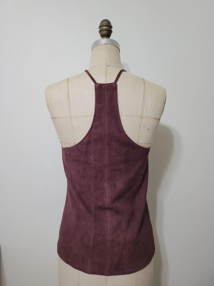 Women's Burgundy  Suede Feel Halter Top Open Back  Tank Top Size S - Image 3 of 4