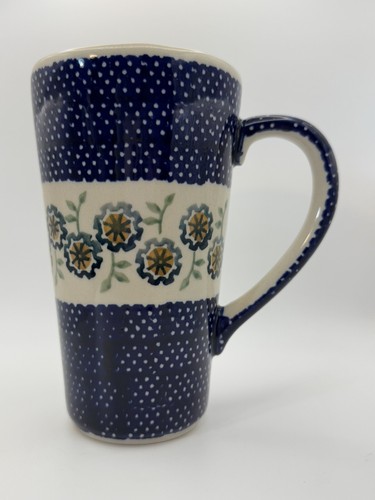 Boleslawiec große Kaffeetasse polnisch handgefertigt in Polen blaue Blumen