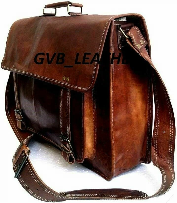  Maletín escolar para computadora portátil bolso de cuero impresionante bolso de hombro mensajero vintage Foto 4 de 4