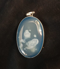 Elegant Oval Blue Agate Pendant sky Blue Color, Natural Stone, No Chain
