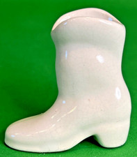 Boot Toothpick Holder Solid White Vintage Cowboy Farmhouse Crazing