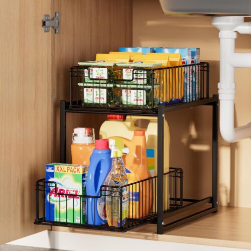 Under Sink Organizer 2tier Pull Out Cabinet Organizer Kitchen Bathroom Organizer