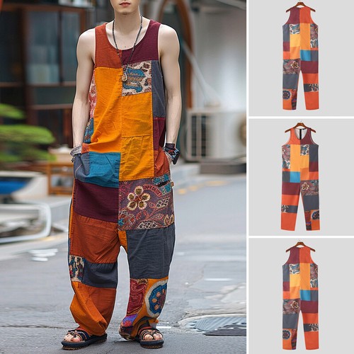 Herren Ethno Bedruckt Ärmellose Overalls Playsuits Leger Lockere Hose Strampler - Bild 2 von 8