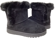 SO Women's Paulina Comfort Pull On Faux-Fur Winter Boots Black Size:8.5 202O