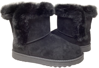 So Women's Paulina Comfort Black Pull On Faux-Fur Winter Boots Size:8.5 202o