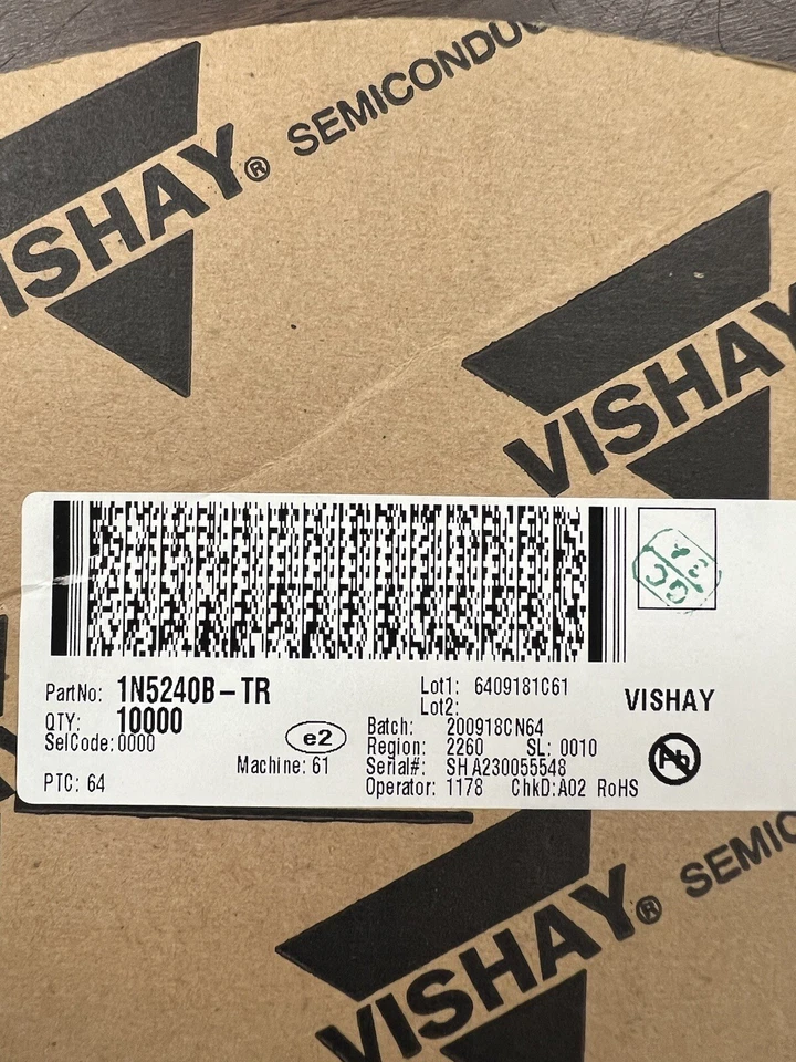 Vishay 1N5240B Zener 二极管 10V 5% 500mW DO-35 - 批量 100 件 - 全新 — 第 2/4 张图片