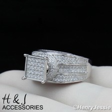 WOMEN 925 STERLING SILVER BLING CZ 8MM SQUARE ENGAGEMENT WEDDING RING S86