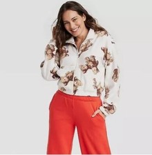 Women's Teddy Bear Faux Shearling Graphic Jacket - Off-white New With Tag (xl)