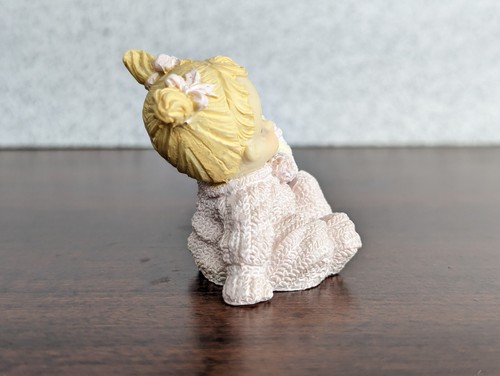 Baby Girl Figurine Textured Pink Winter Outfit Holding Bottle Bows Blonde - Picture 13 of 21