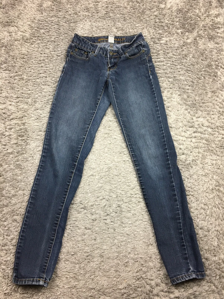 Pantalones de mezclilla ajustados azul asfalto para mujer talla 1 juniors azul lavado oscuro S636 Foto 3 de 4