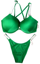 Victoria's Secret Swim Shine Strap Bombshell Top/Brazilian Bottom Green 38D/L