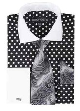 Men's Fashion Polka Dot Design French Cuff Dress Shirt Style AH613