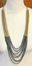 Vintage Silver, Gold and Black Toned Multi Strand Zad Necklace