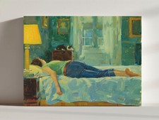 Girl Lying On The Bed With Her Cat Canvas Print, Gift For Cat Lover Wall Decor