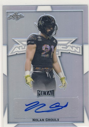 NOLAN GROULX 2019 Leaf Metal Army All American Bowl Silver /5 AUTO CHARLOTTE - Afbeelding 1 van 2