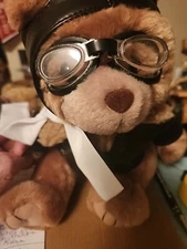 Vtg Flying Ace Bomber Plane Airplane Pilot Teddy Bear Plush Stuffed Animal 9"