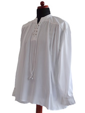 White Button Up Cuff Shirt Stand Collar Viscose Medieval Pirate Size M