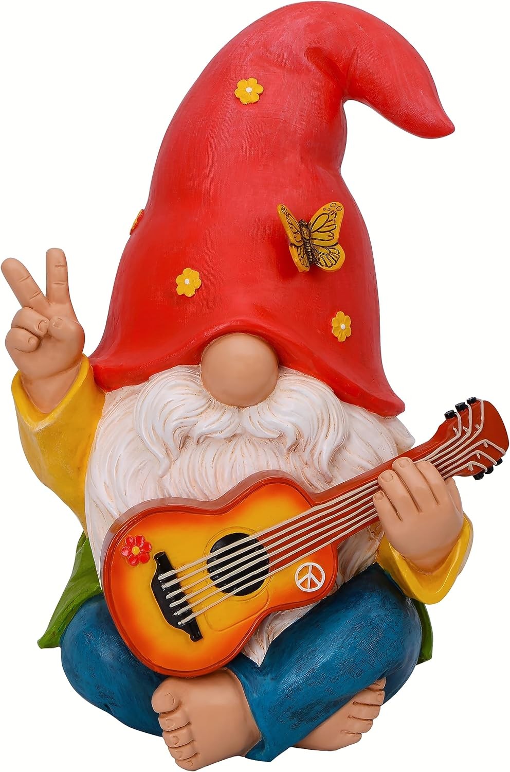 Hippie Garden Gnome Statue - 9.25 Inch Tall Funny Lawn Decor