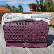 kate spade- Cameron St- Arielle- Perforated Leather Crossbody-DeepPlum-NWT- $168