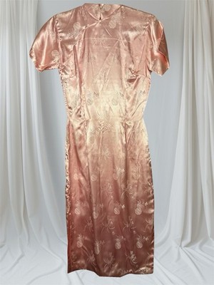 VTG  Chinese Cheongsam  70s Women s pink satin jacquard  XS 35/30  Pineapple