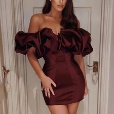 House Of Cb Dresses | House Of Cb 'Selena' Raisin Satin Ruffle Strapless Dress M