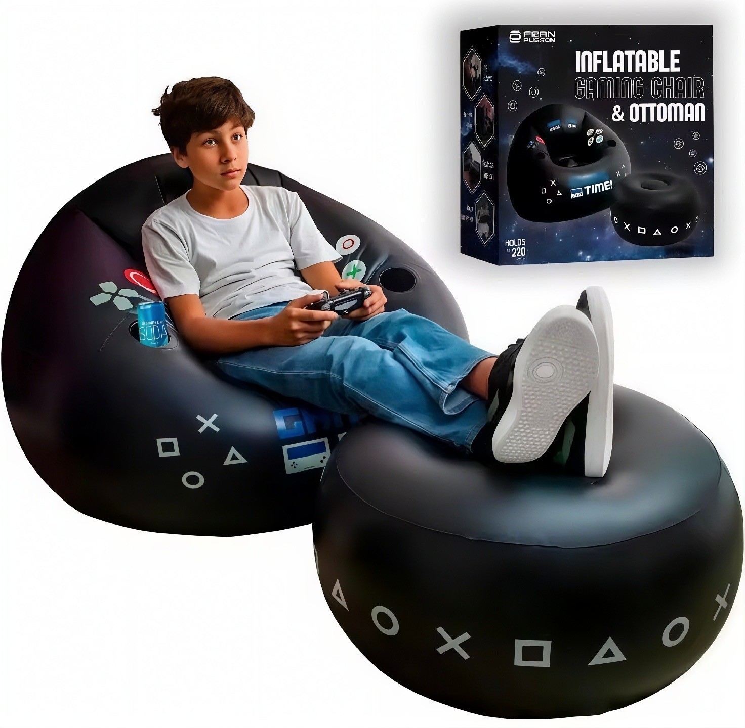 Canapé gonflable gaming circulaire pour salon et tournois de jeux vidéo