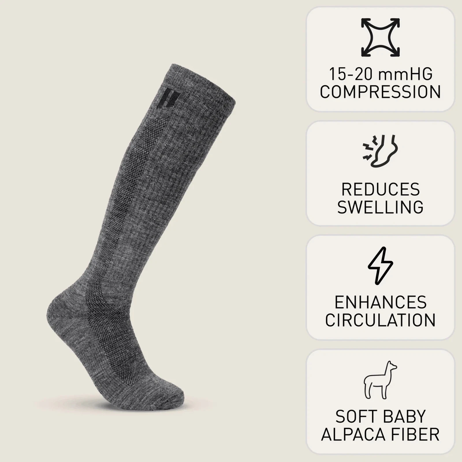New Hollow Wide Calf Compression Alpaca Socks Grey Medium Men 7-9.5 Women 7-10
Opens in a new window