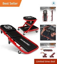 Foldable Z Creeper 2-in-1 Rolling Folding Car Creeper Seat 36 Adjustable ...