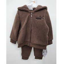 Nuevo Nuevo Nuevo Con Etiquetas Puma Bebé 3 Piezas Sherpa Cremallera Sudadera con Capucha Conjunto Marrón Chocolate 12 Meses