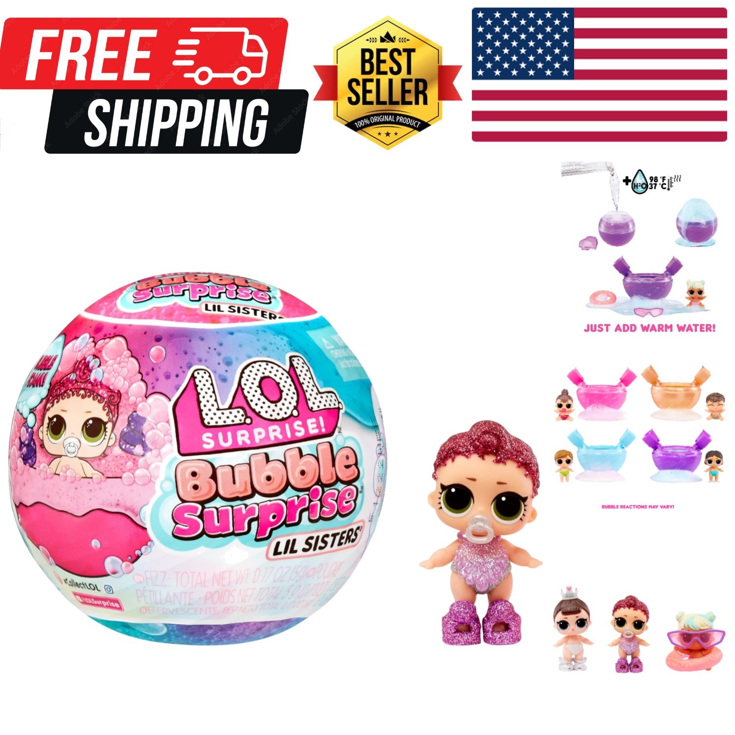 LOL Surprise Bubble Foam Lil Sisters Doll - Collectible Baby Sister Great Gif...
