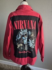 Upcycled Nirvana Heart Shaped Box Red Jacket LARGE ONE OF A KIND COUNTRY CONCERT