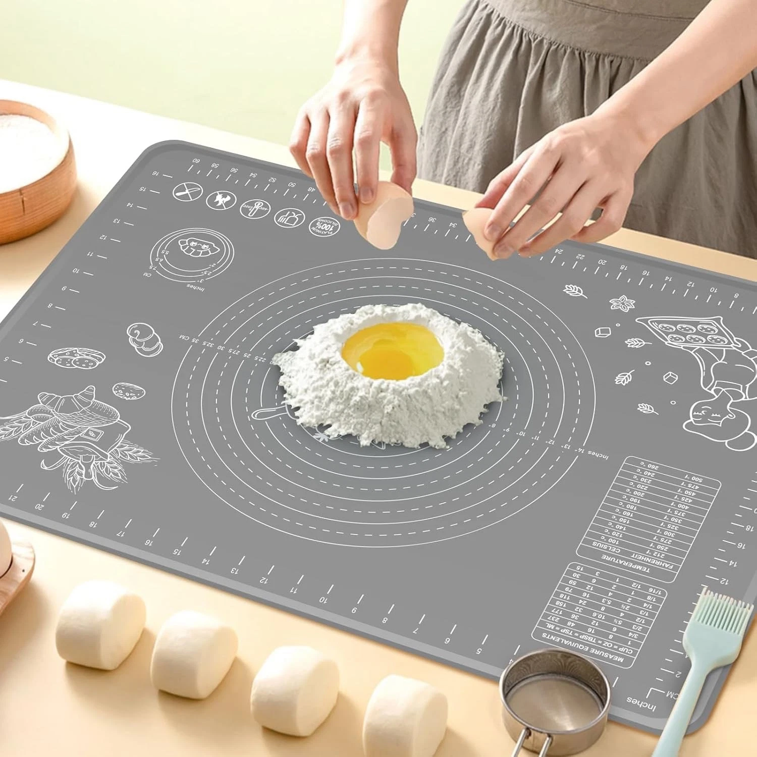 Silicone Pastry Mat 32" X 24" Extra Thick Non Stick Baking Mat with Measurements
Opens in a new wind