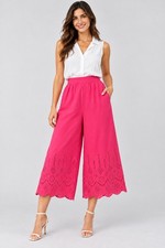 By Anthropologie Pink Eyelet Wide-Leg Crop Pants Scalloped Hem Size 8 32 waist