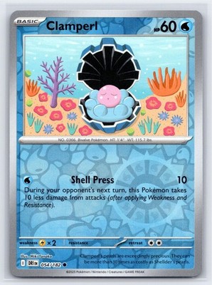 2025 CLAMPERL 054/182 COMMON DESTINED RIVALS POKEMON REVERSE HOLO NM