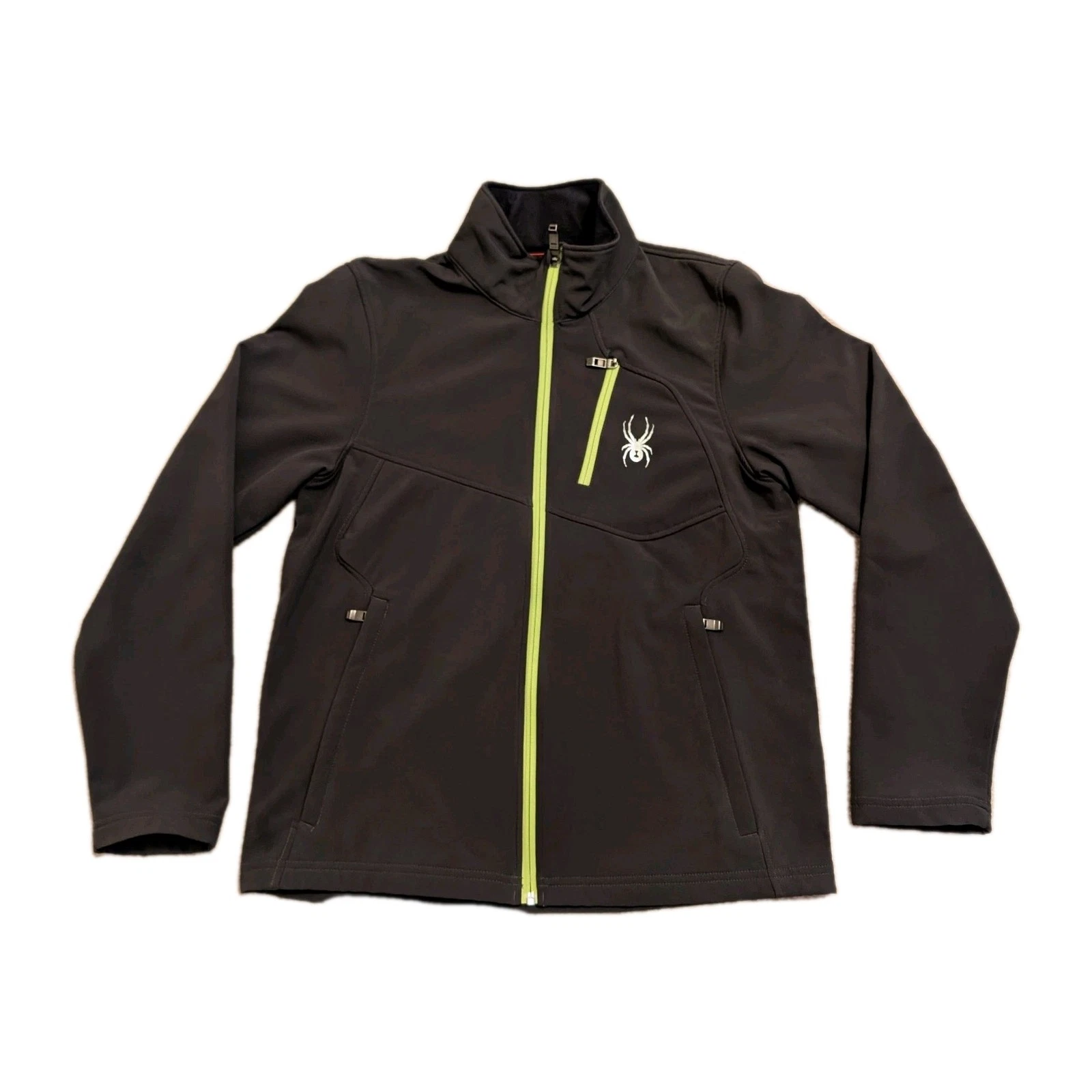 Spyder soft shell water resistant Full-Zip Jacket Black Green Trim Men's Medium