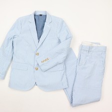J.Crew Crewcuts Suit Jacket Pants Boys 10 Seersucker Ludlow Slim Fit Blue White