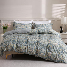 King Paisley 3 Pcs Duvet Cover Set, Breathable Soft Microfiber Grey Lining Comfo