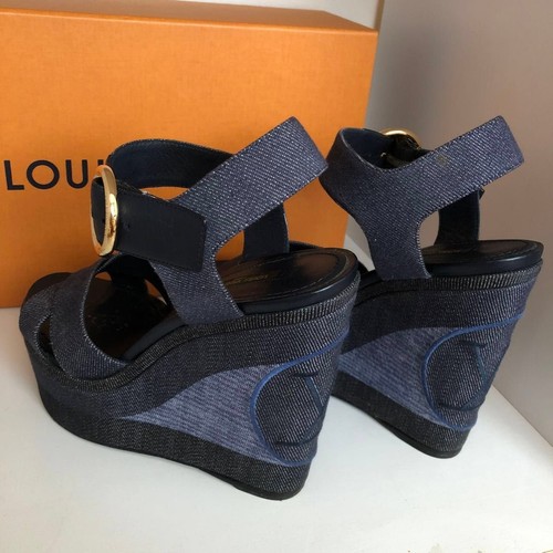 Louis Vuitton Sandali Navy Denim Pelle Zeppa 36EU 6US Donna - Foto 3 di 24