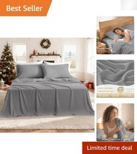 4 Piece Ultra Soft King Sheet Set: Cooling Microfiber  Wrinkle Free, Light Grey