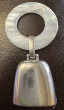 VTG Sterling Silver Baby Rattle Teething Ring Web Initials 1960s Mother of Pearl
