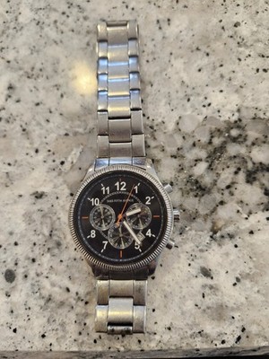 Vintage Large Saks Fifth Avenue Mens Watch  Silver Tone,  Says BLACK on The Back