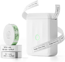 D110 Upgraded Version Mini Label Maker Machine with 3 Tapes, White