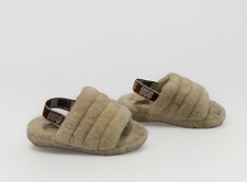 UGG Fluff Yeah Ivory Cream Slide Slipper GIRLS Kids Youth Size 2 Logo Strap 33.5